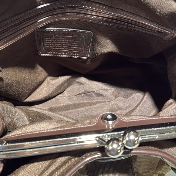 NWOT COACH F17424 Signature Bag, Vintage Tan/Brown Canvas Metallic Trim - Picture 9 of 16